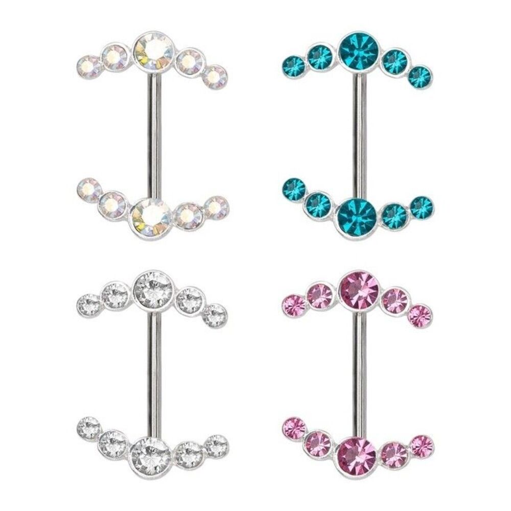 Gem Nipple Shield Bar 14G 5/8” Body Vibe 316L Steel Piercing Jewelry Single Bar